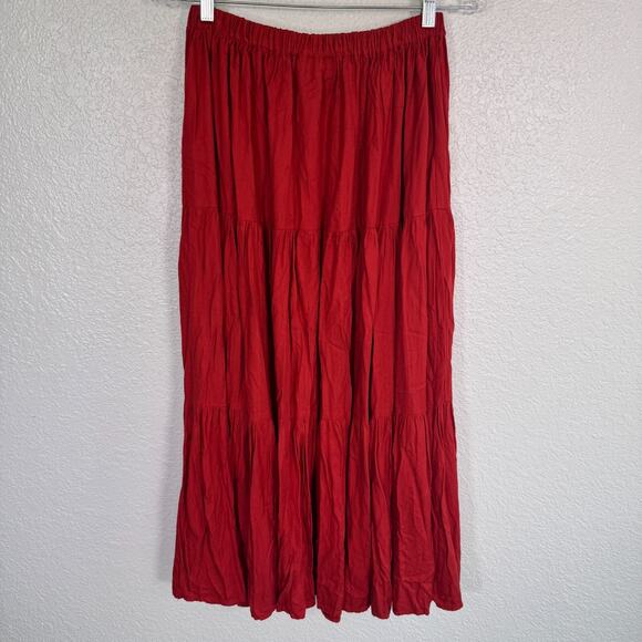 Double D Ranch Skirt Womens Small Tiered Western Vintage 90s Boho Red Orange - Picture 2 of 9